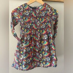 Mini Boden long sleeve navy dress with rainbows & flowers size 8/9